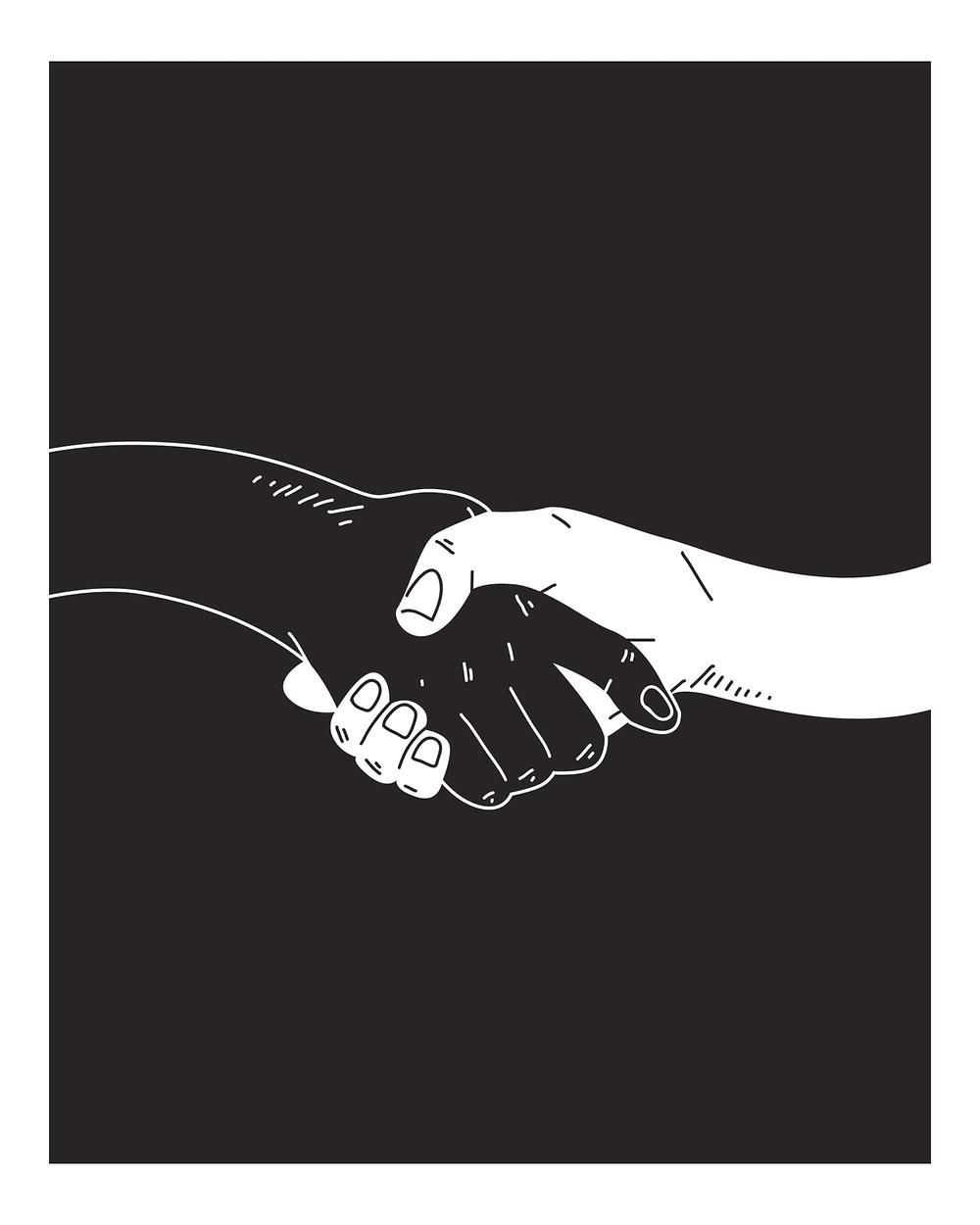 A handshake between two people on black background - 