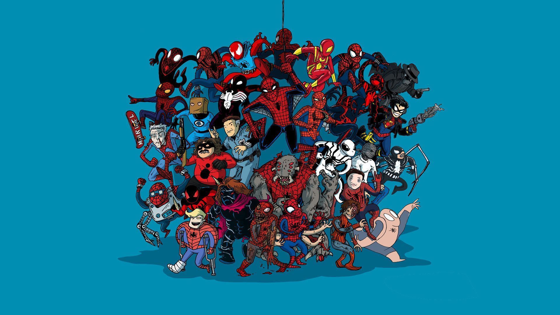 A spider man and other characters are shown in this cartoon - 