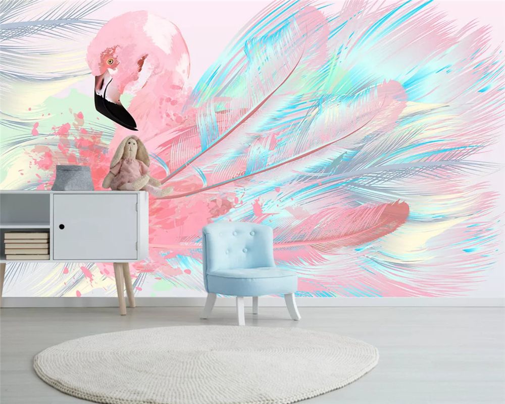 A flamingo wallpaper for a living room - 