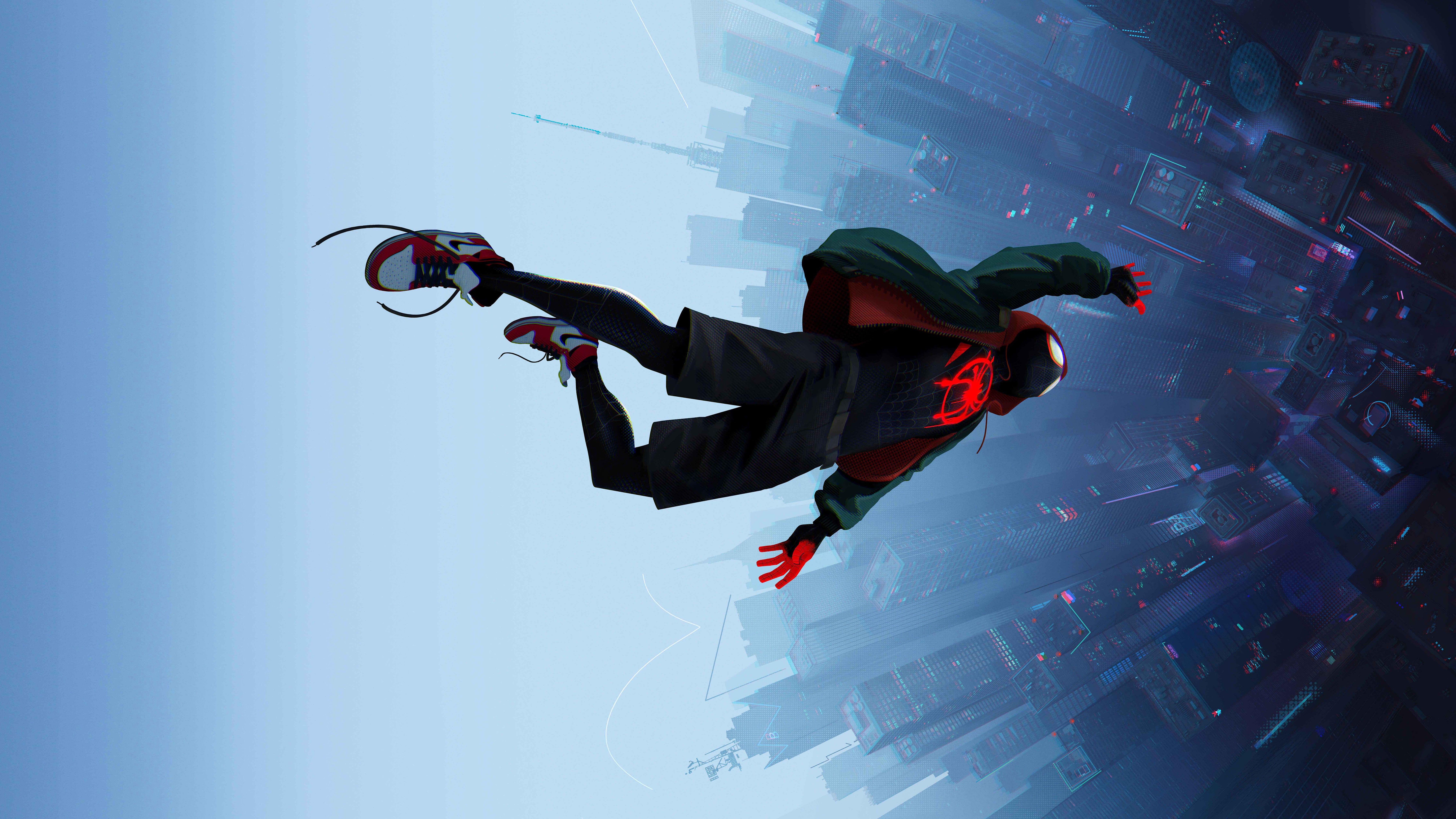 Spider man is flying through the city - 