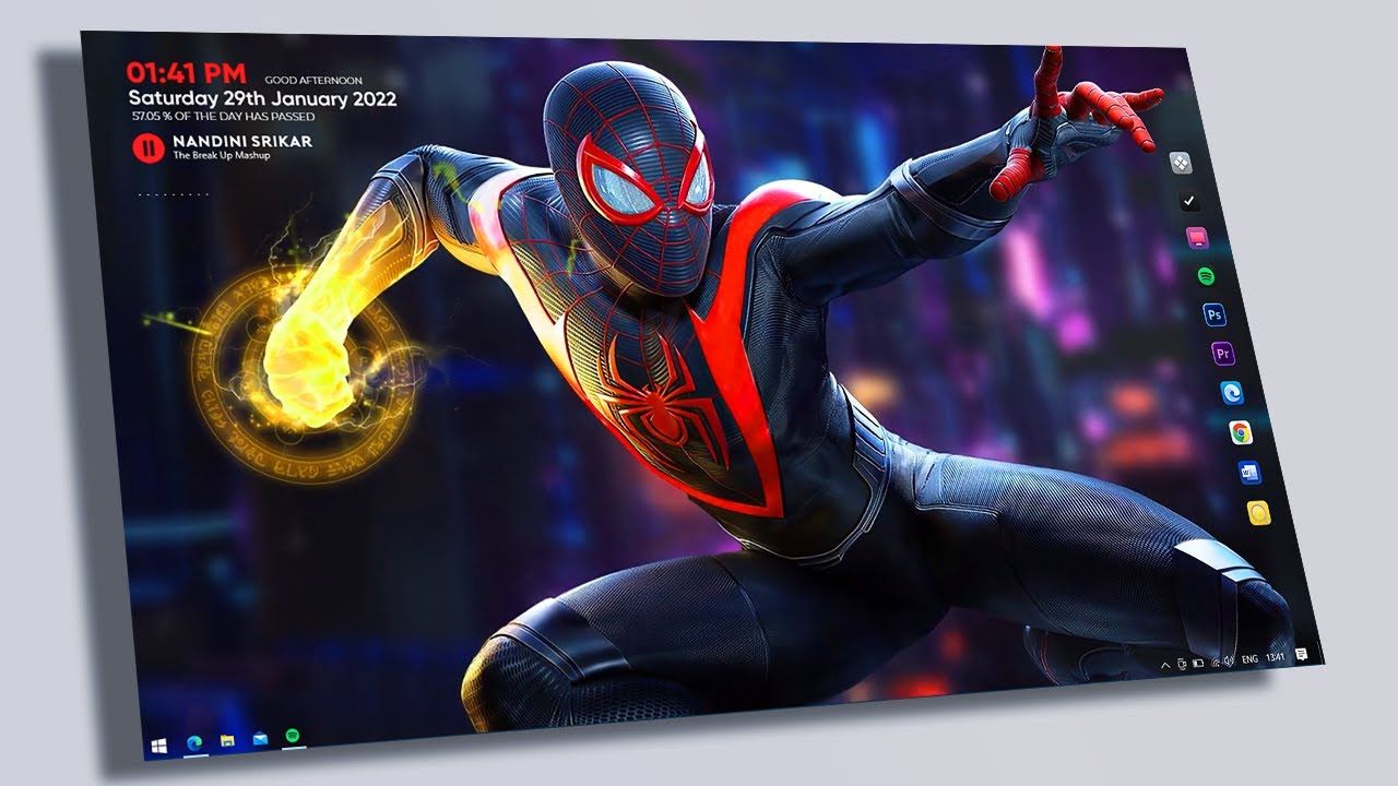 Spider-Man Miles Morales 2022 wallpaper on a Windows 10 computer screen - 