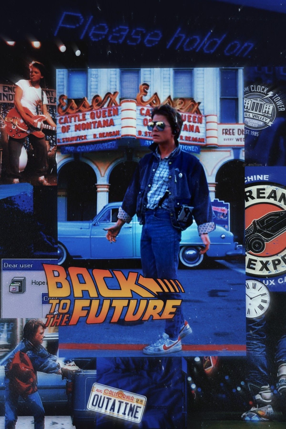 Back to the Future collage with images of the film and the Delorean - Vintage, 80s, retro