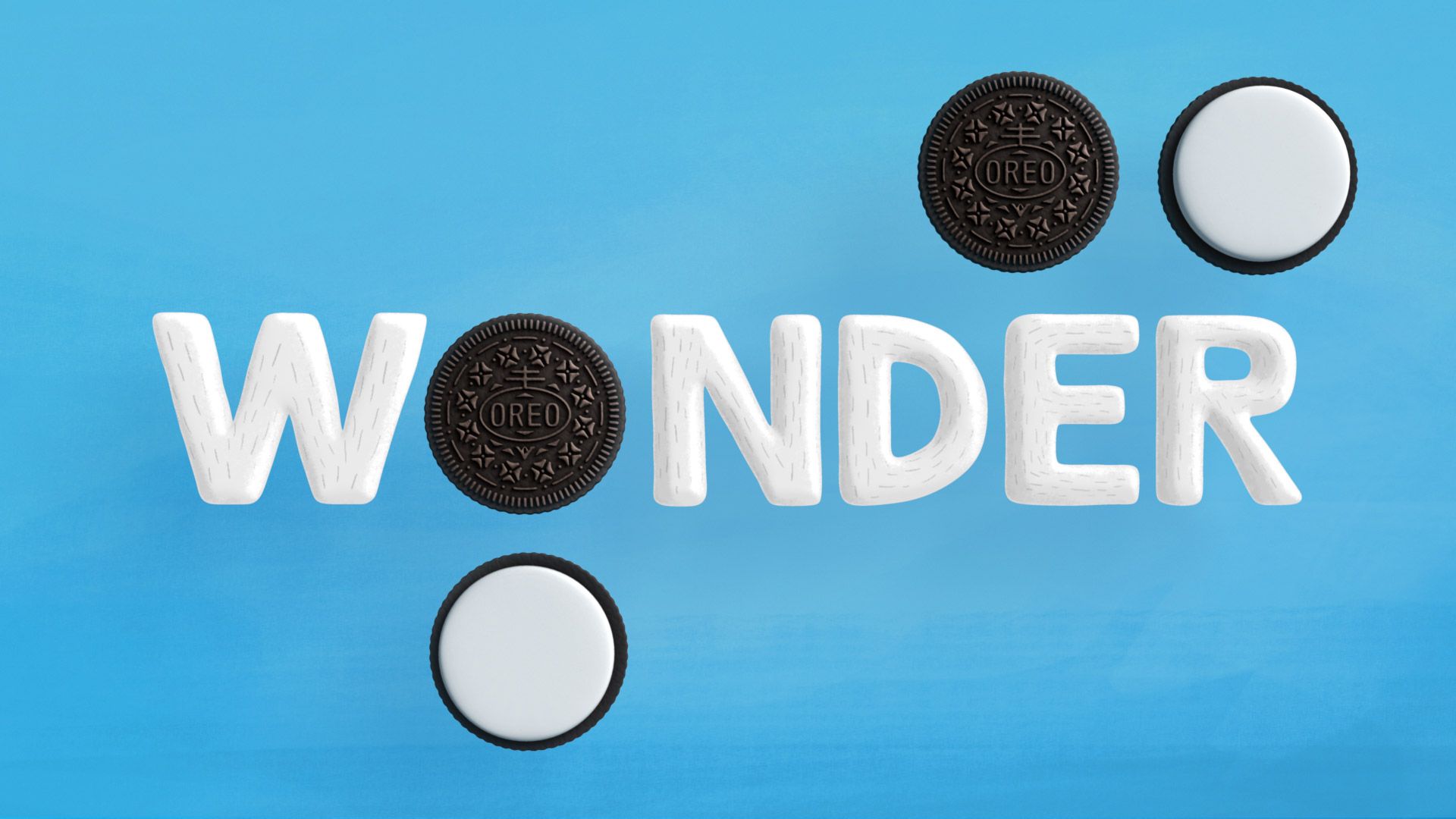 A blue background with the word wonder on it - Oreo