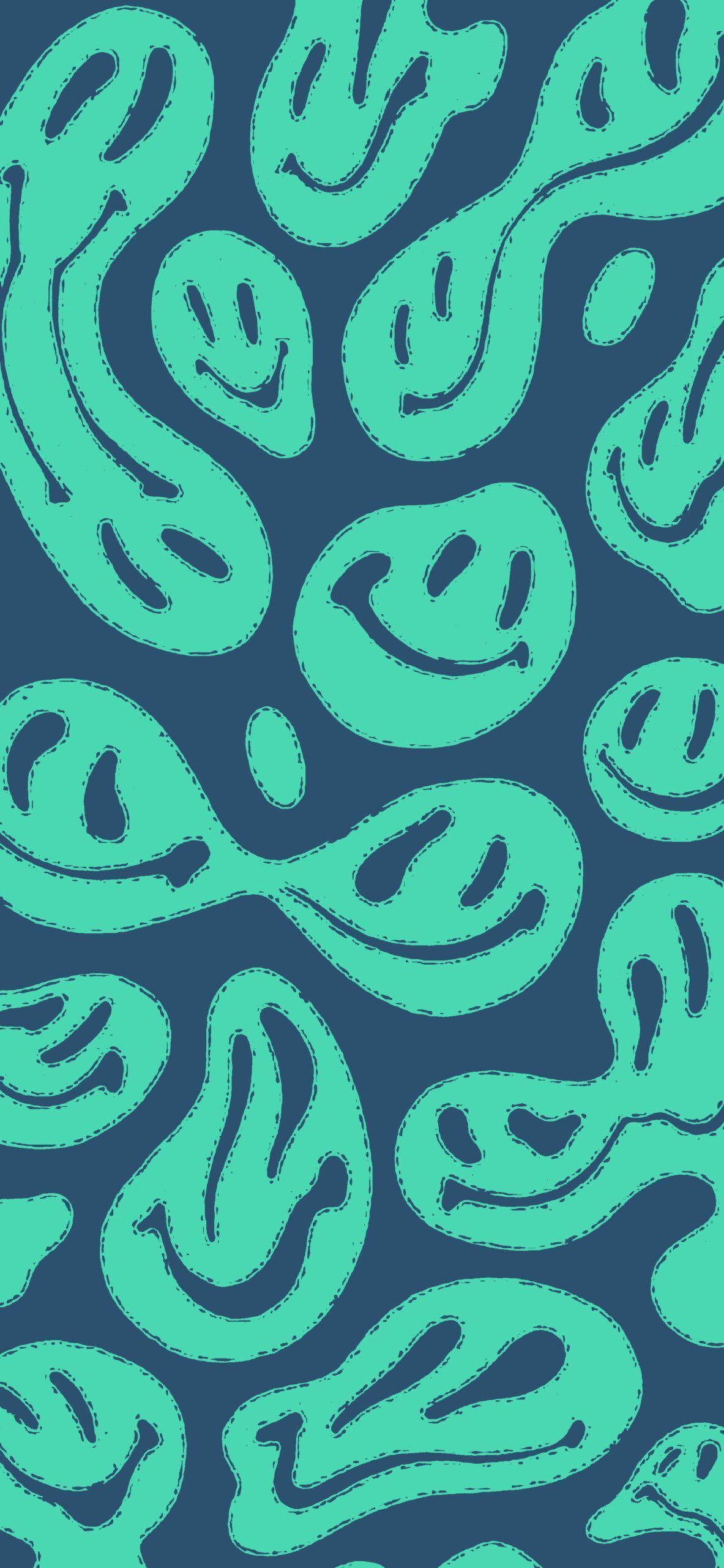 A pattern of green leaves on blue background - Colorful, trippy, teal