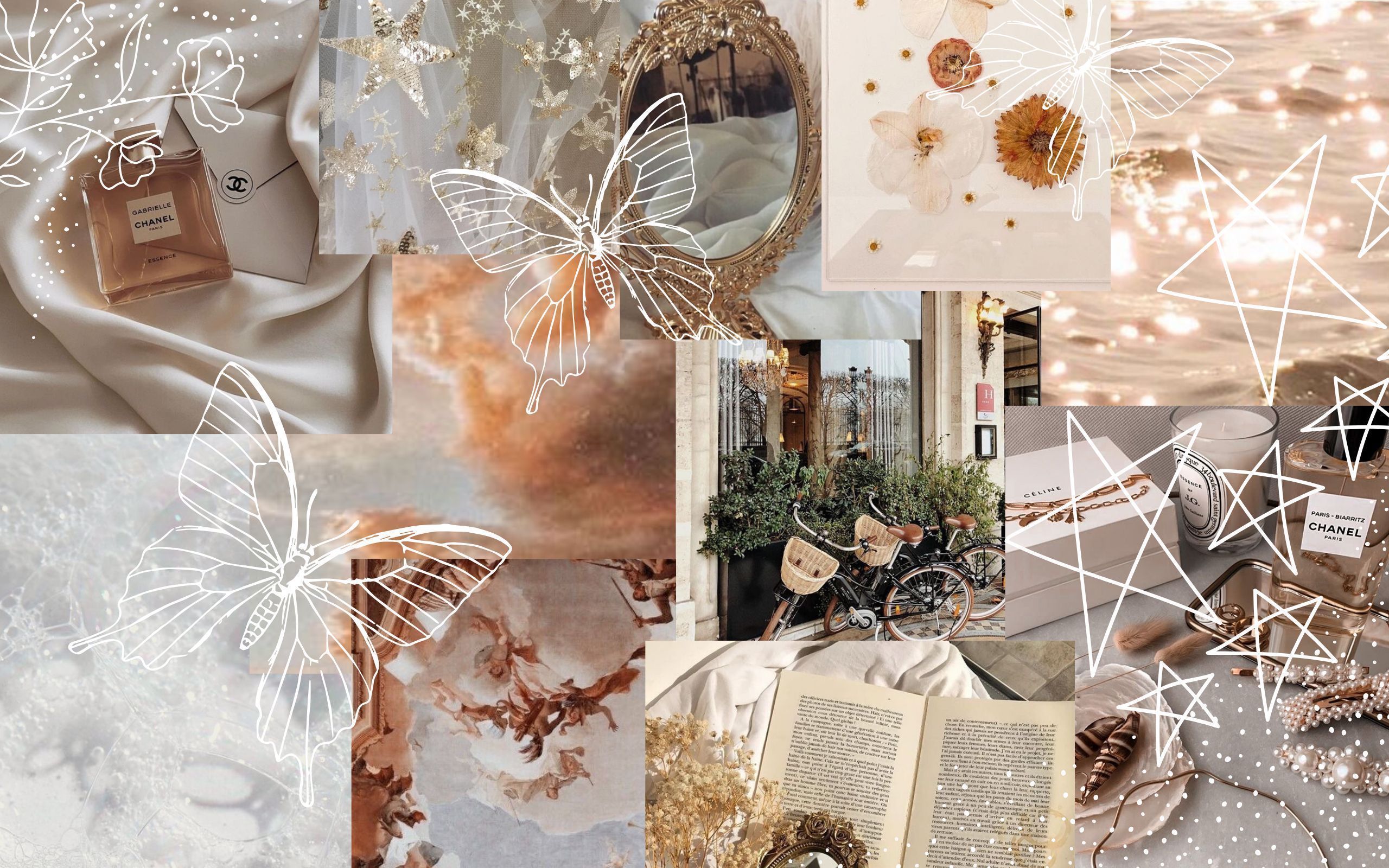 A collage of pictures with different themes - Laptop, rose gold, silver
