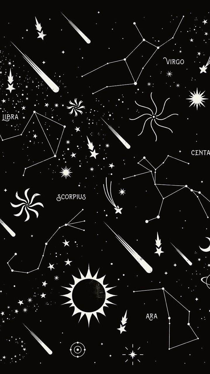Black and white illustration of the zodiac constellations - Constellation