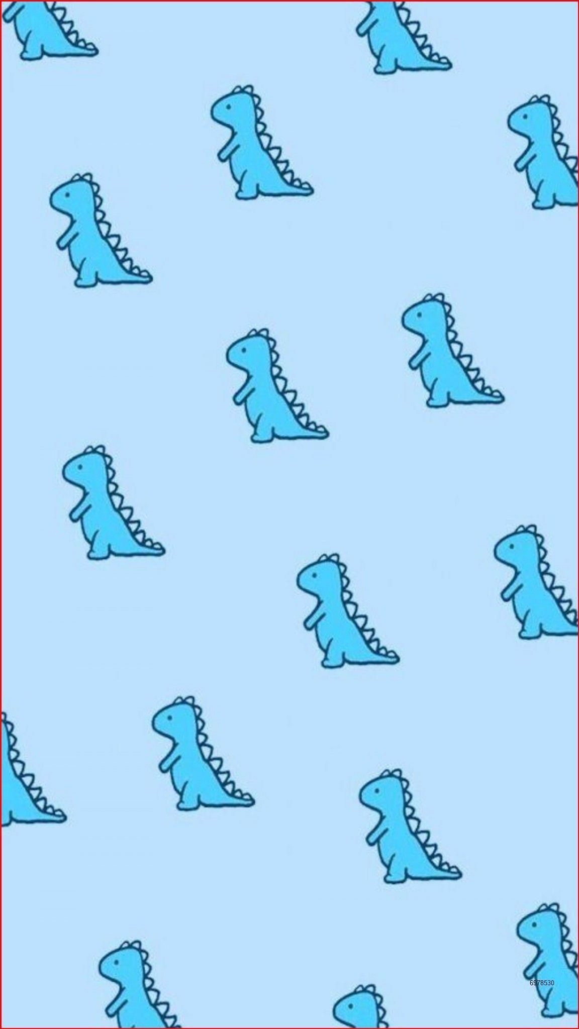 A blue pattern of cartoon baby dinosaurs on a light blue background - Dinosaur