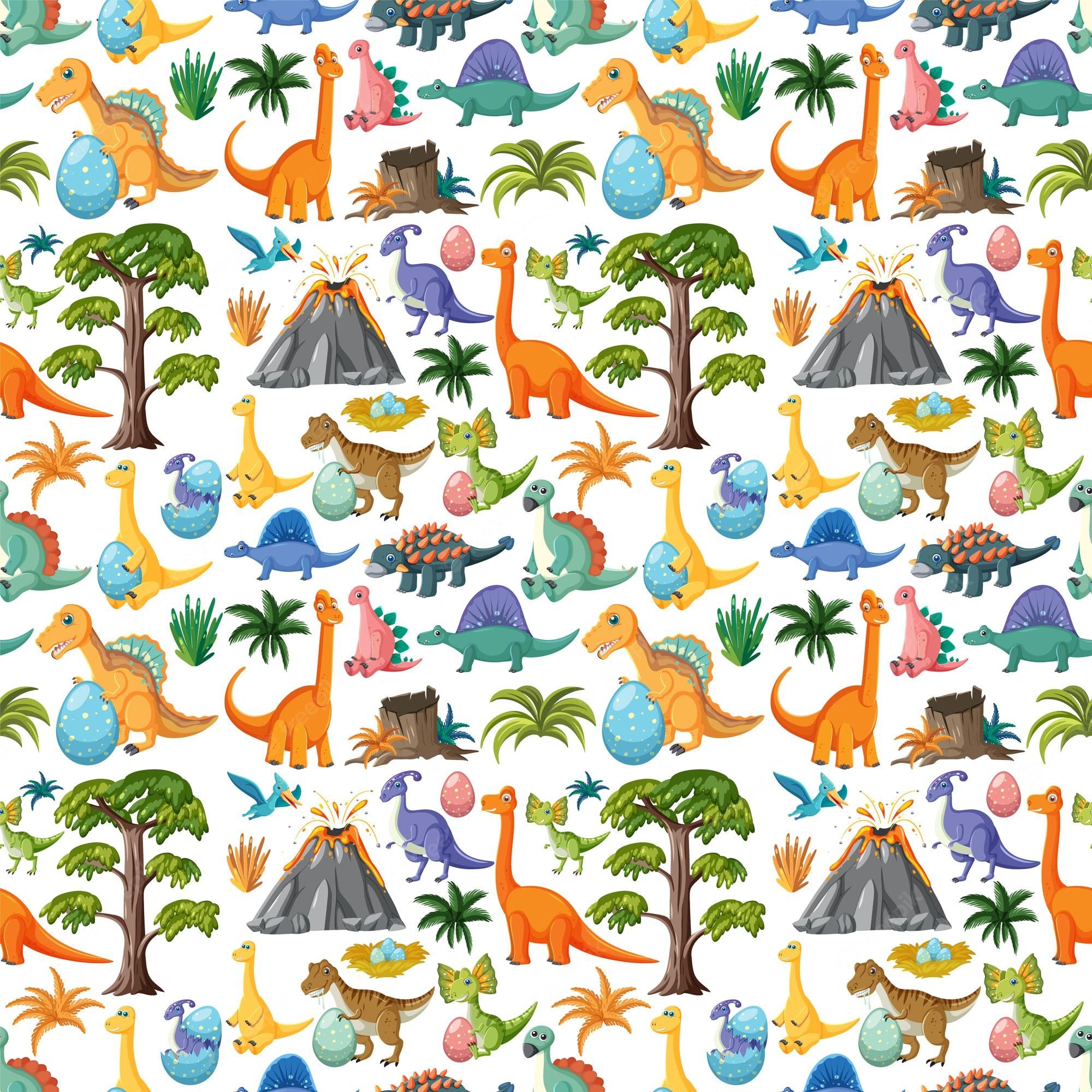 A seamless pattern with dinosaurs and trees - Dinosaur