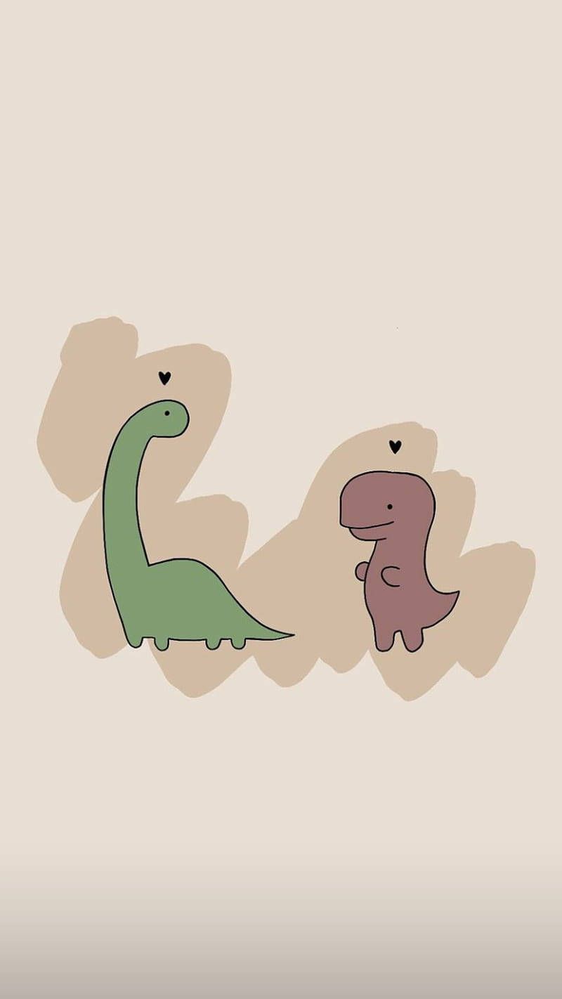 A cartoon image of two dinosaurs with hearts above their heads - Dinosaur