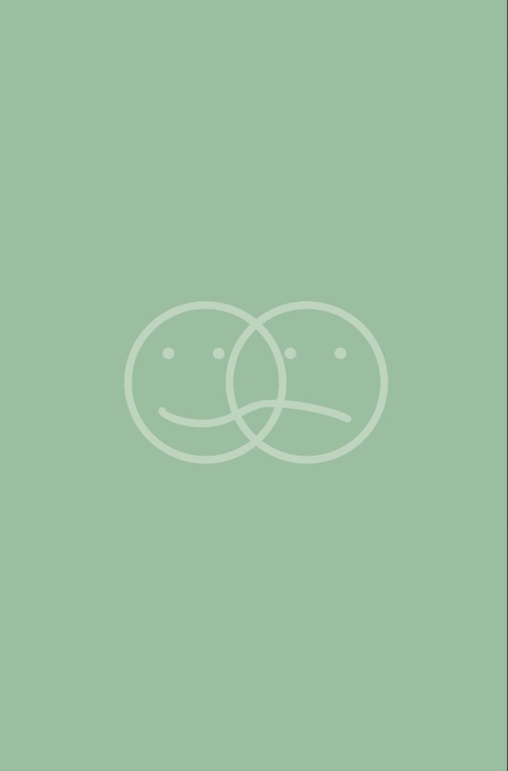 Two interlocked sad faces on a green background - Sage green