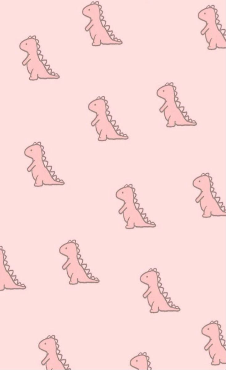 Cute dinosaur wallpaper, pink background, with a pattern of small pink dinosaurs - Dinosaur