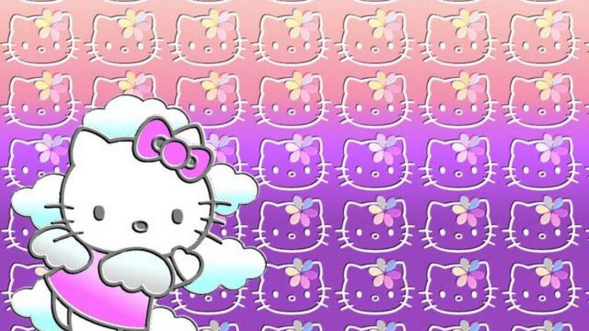 A hello kitty wallpaper with pink and purple clouds - Hello Kitty, Sanrio
