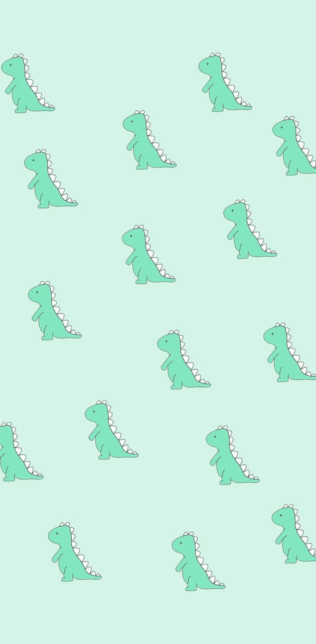 A pattern of green dinosaurs on light blue background - Dinosaur