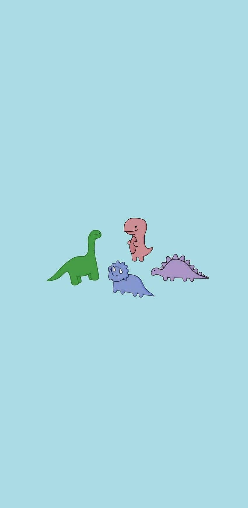 Download Four Small Colorful Dino Kawaii iPhone Wallpaper