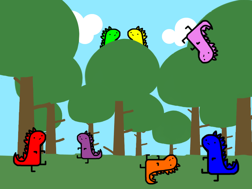 A forest with many different colored dragons. - Dinosaur