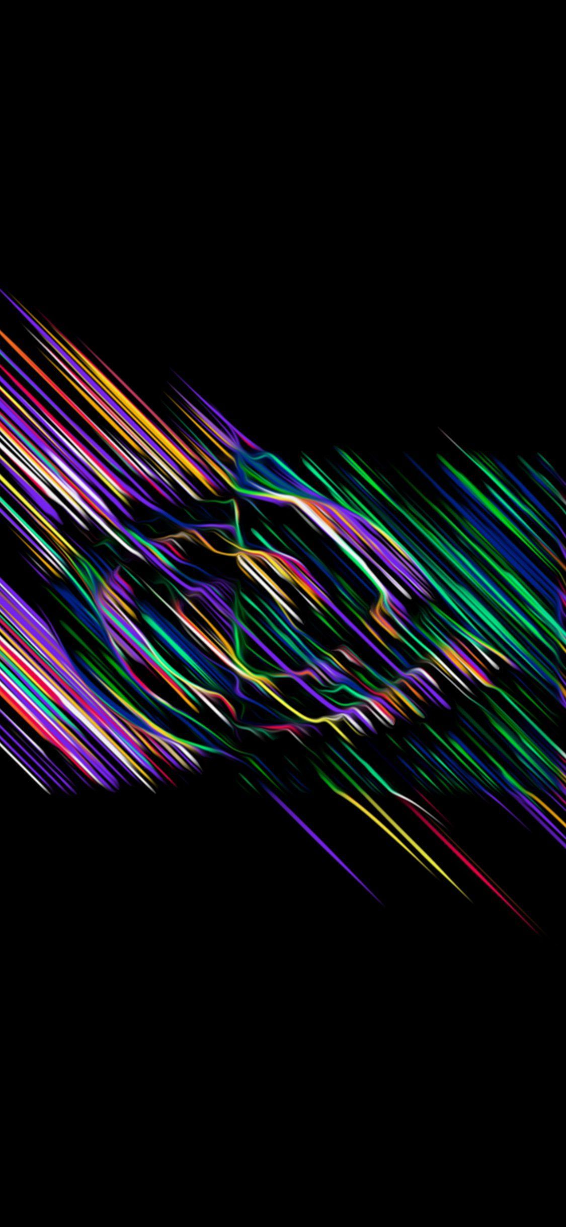 A colorful abstract image with lines and shapes - Colorful, dark, pattern, rainbows