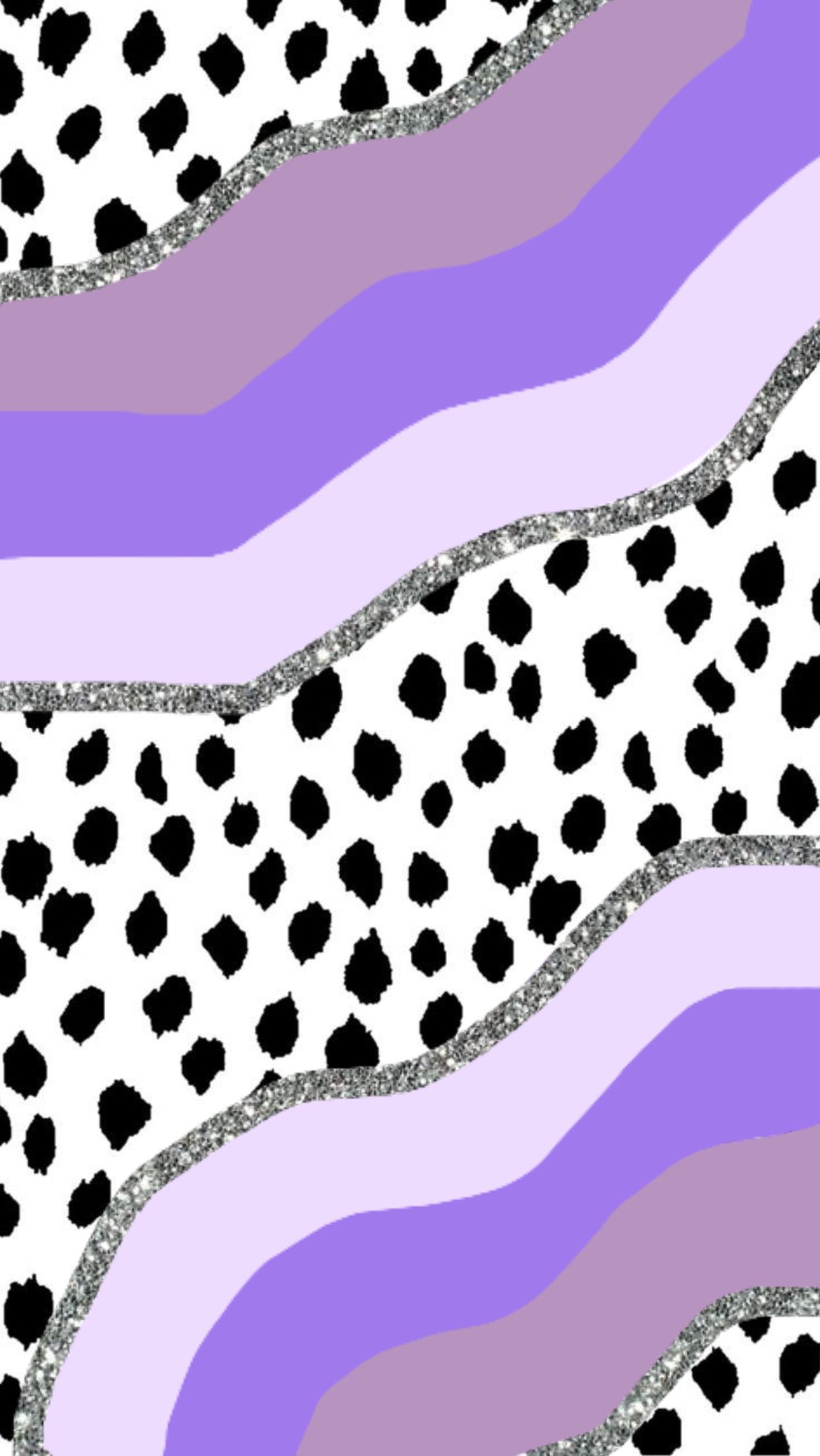A purple and white pattern with black dots - Cow