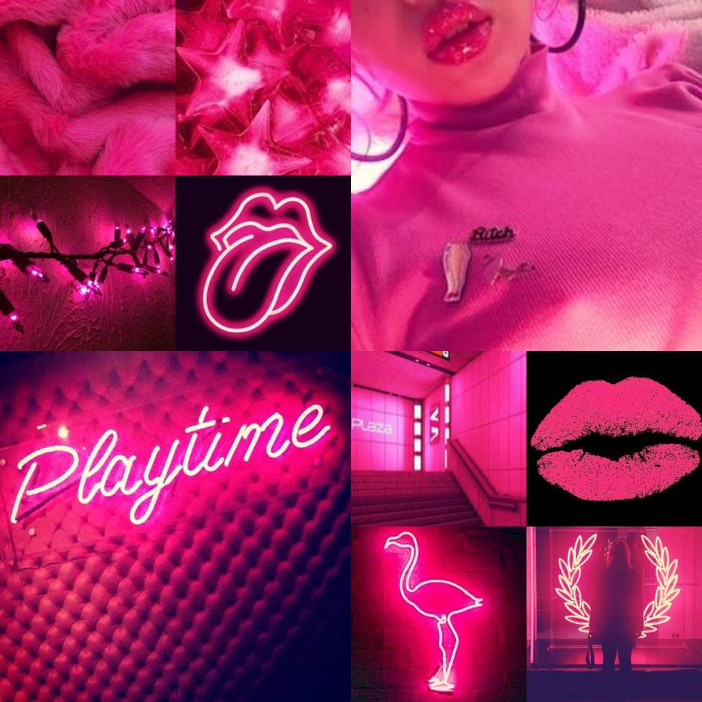A collage of pictures with pink neon lights - Hot pink