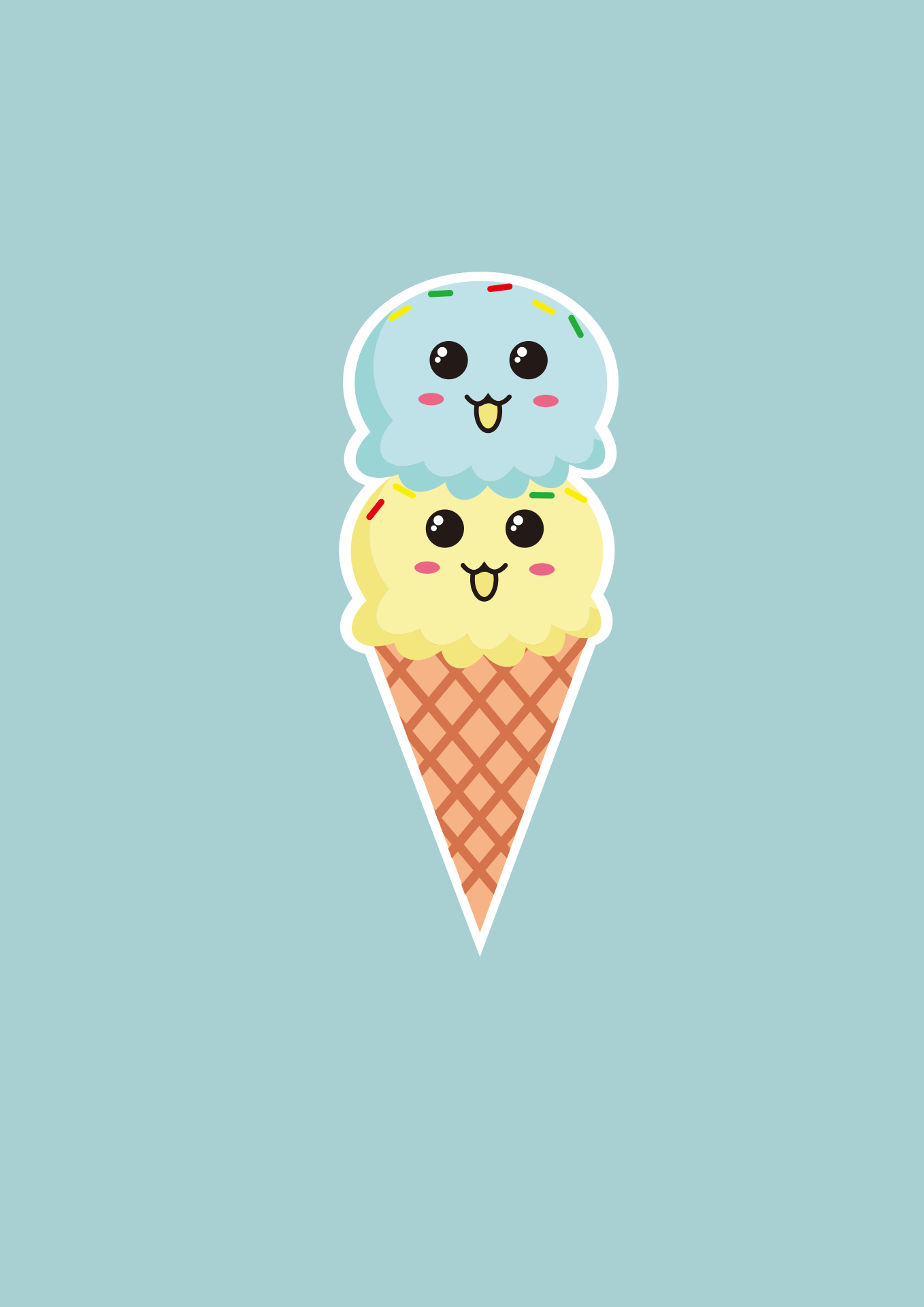 Two ice cream characters with faces on a blue background - Ice cream