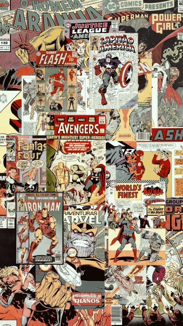 A collage of comic books and other items - Marvel