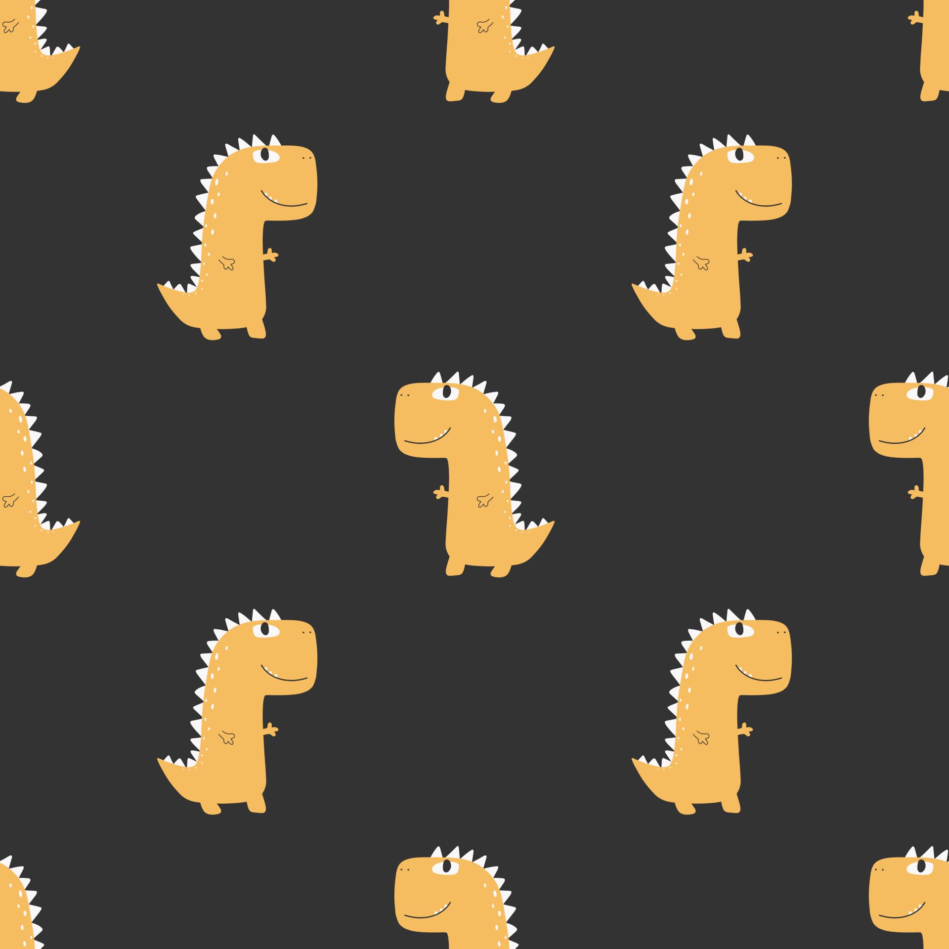 A pattern of yellow cartoon dinosaurs on a dark grey background - Dinosaur