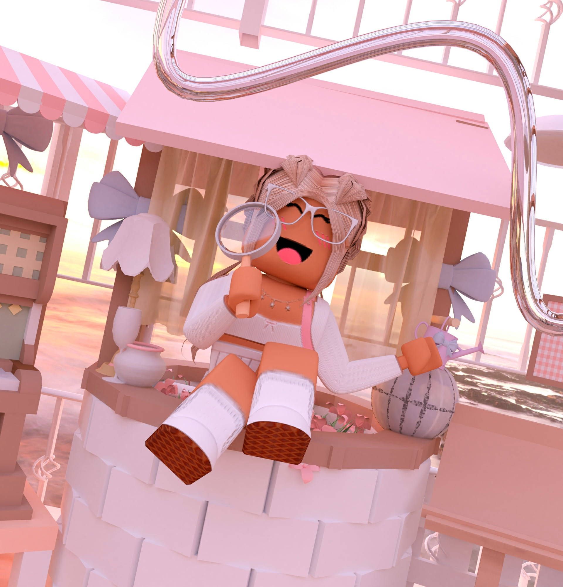 Roblox cute aesthetic background wallpaper girl in a hot air balloon - Roblox