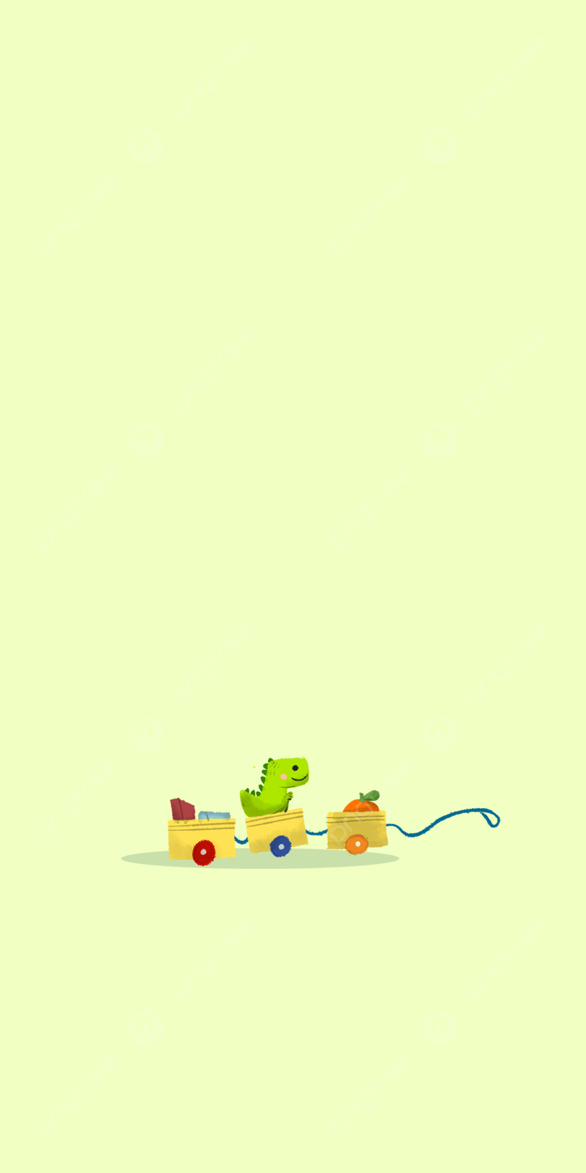 IPhone wallpaper with a cute green dinosaur pulling a wooden train - Dinosaur