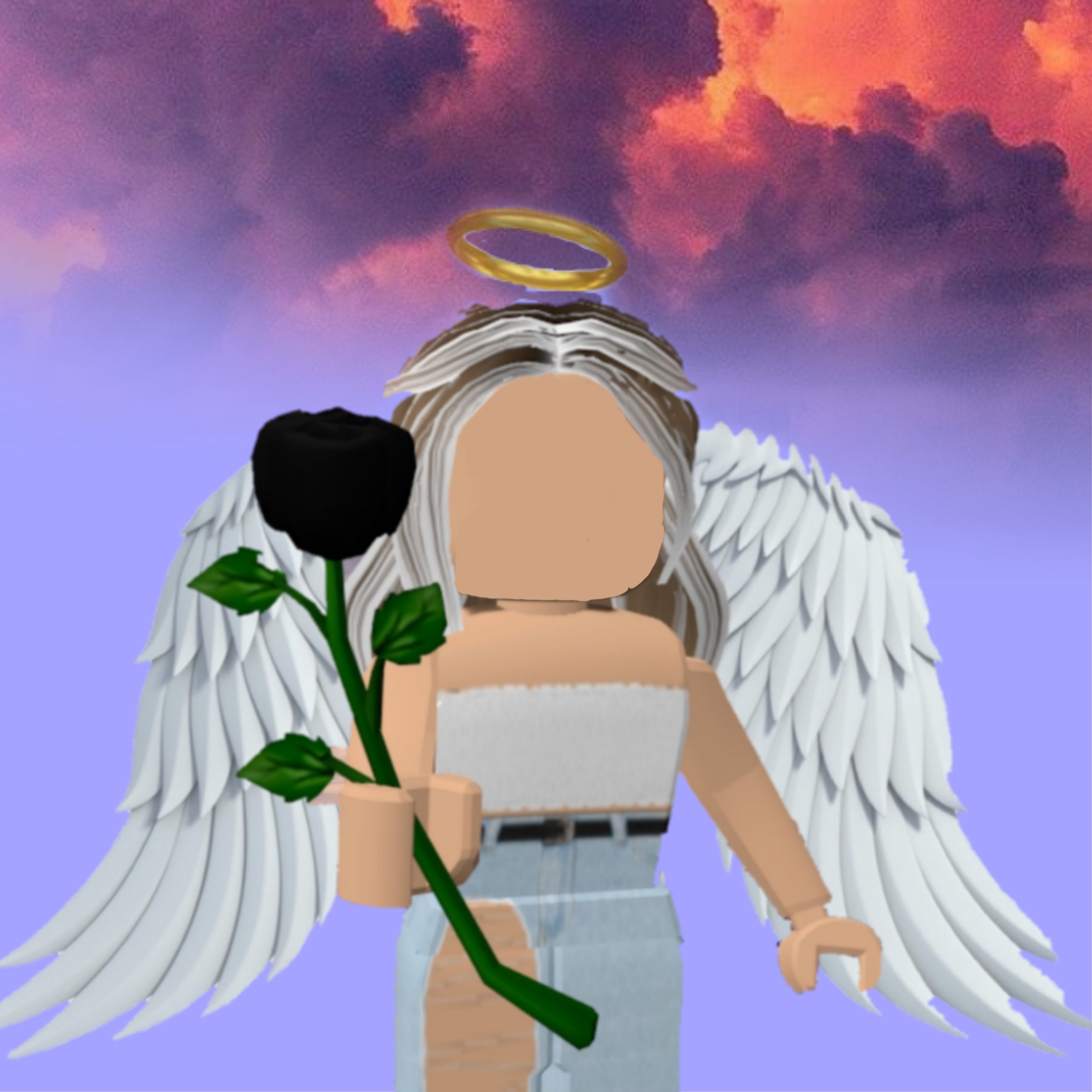 Roblox girl with white wings and a black rose - Roblox