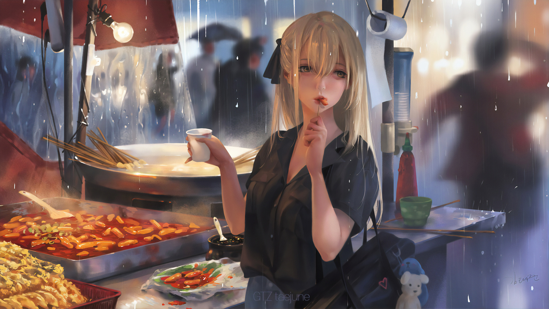 Anime Girl Eating Street Food 4k Laptop Full HD 1080P HD 4k Wallpaper, Image, Background, Photo and Picture