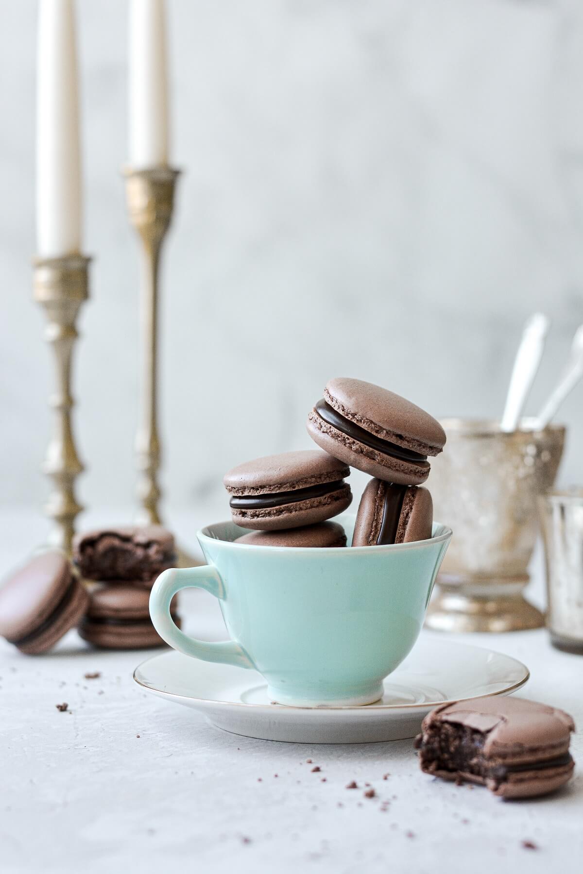 A cup of chocolate macaroons on the table - Oreo