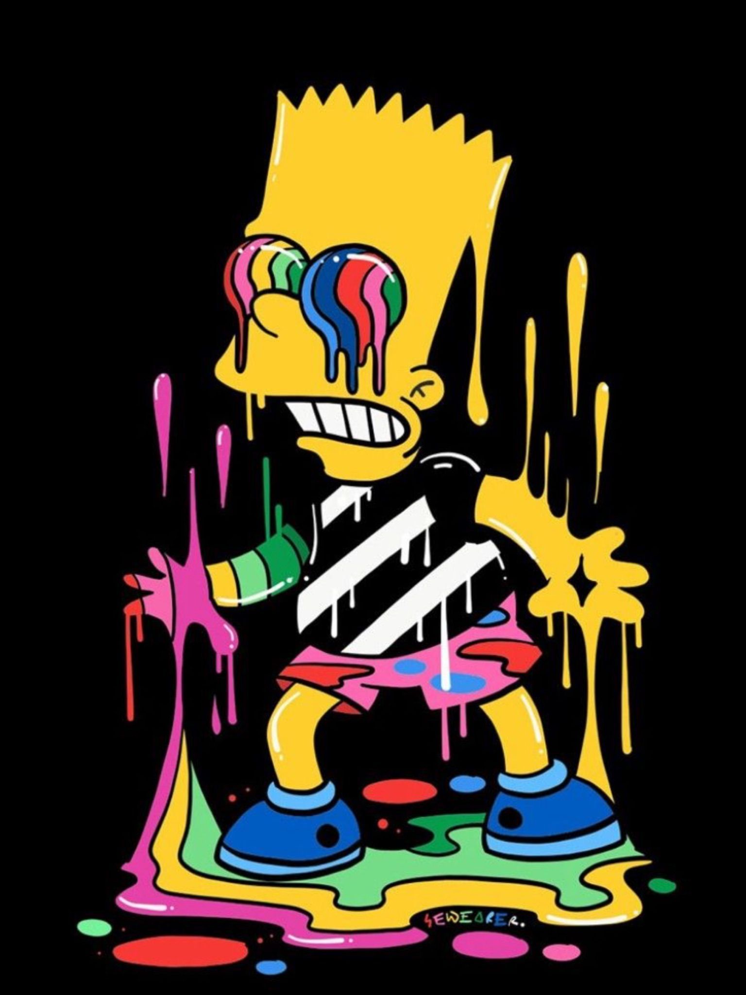 The simpsons character is standing in front of a black background with paint - The Simpsons, Bart Simpson