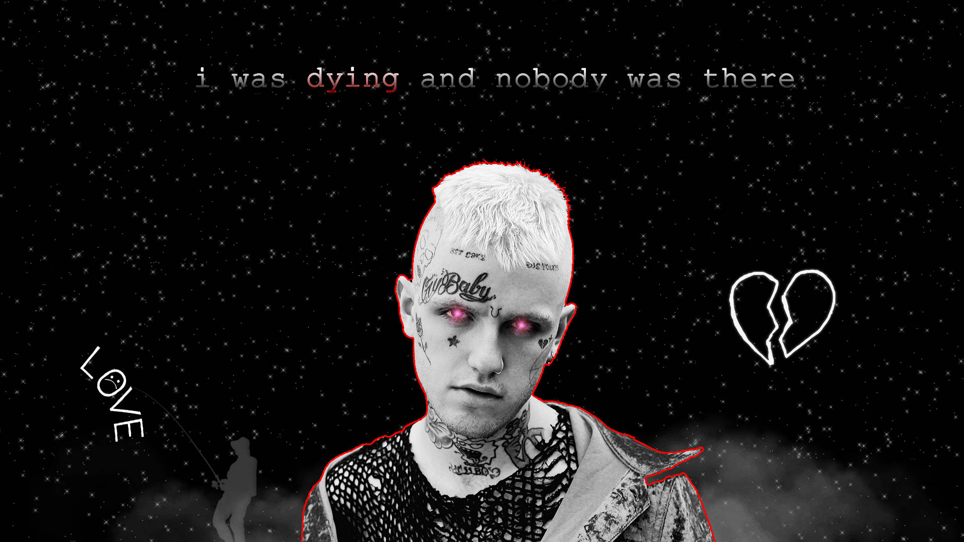 A black and white photo of Lil Peep with the quote 