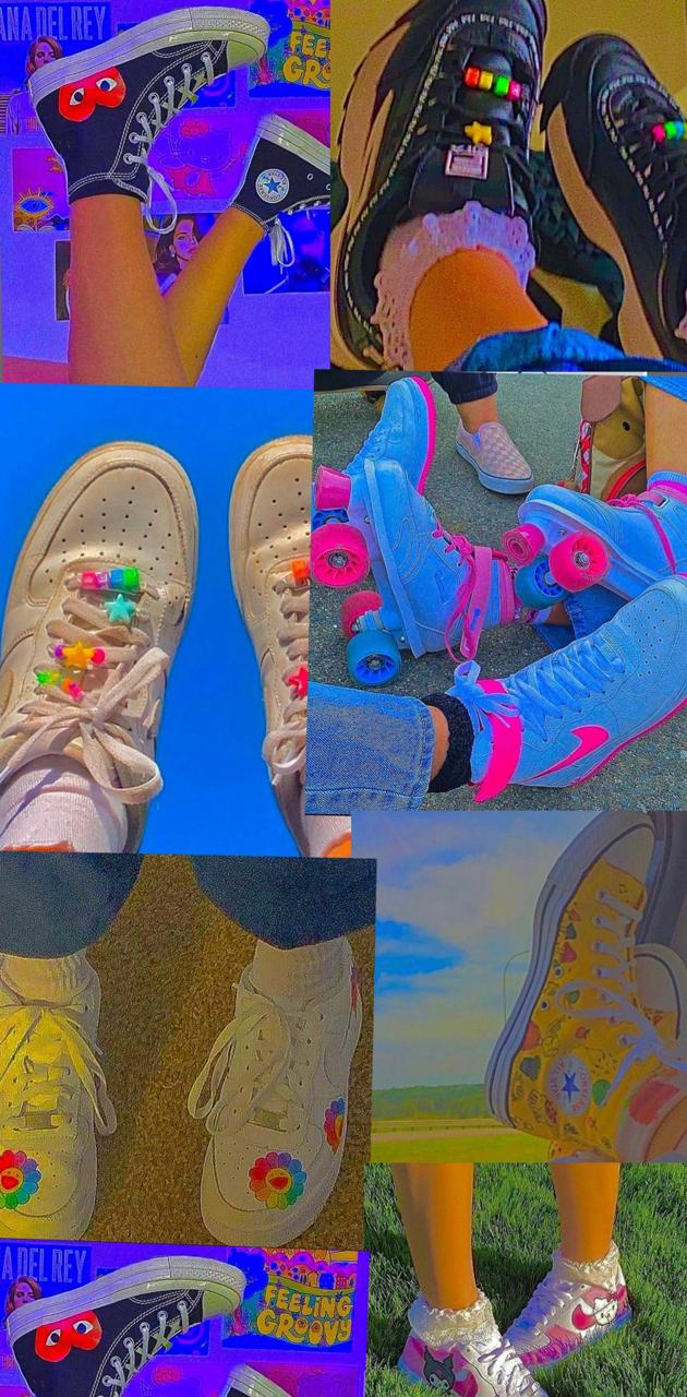 A collage of different shoes and socks - Shoes
