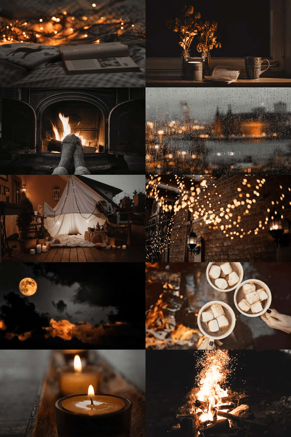 A collage of pictures with candles in them - Cozy