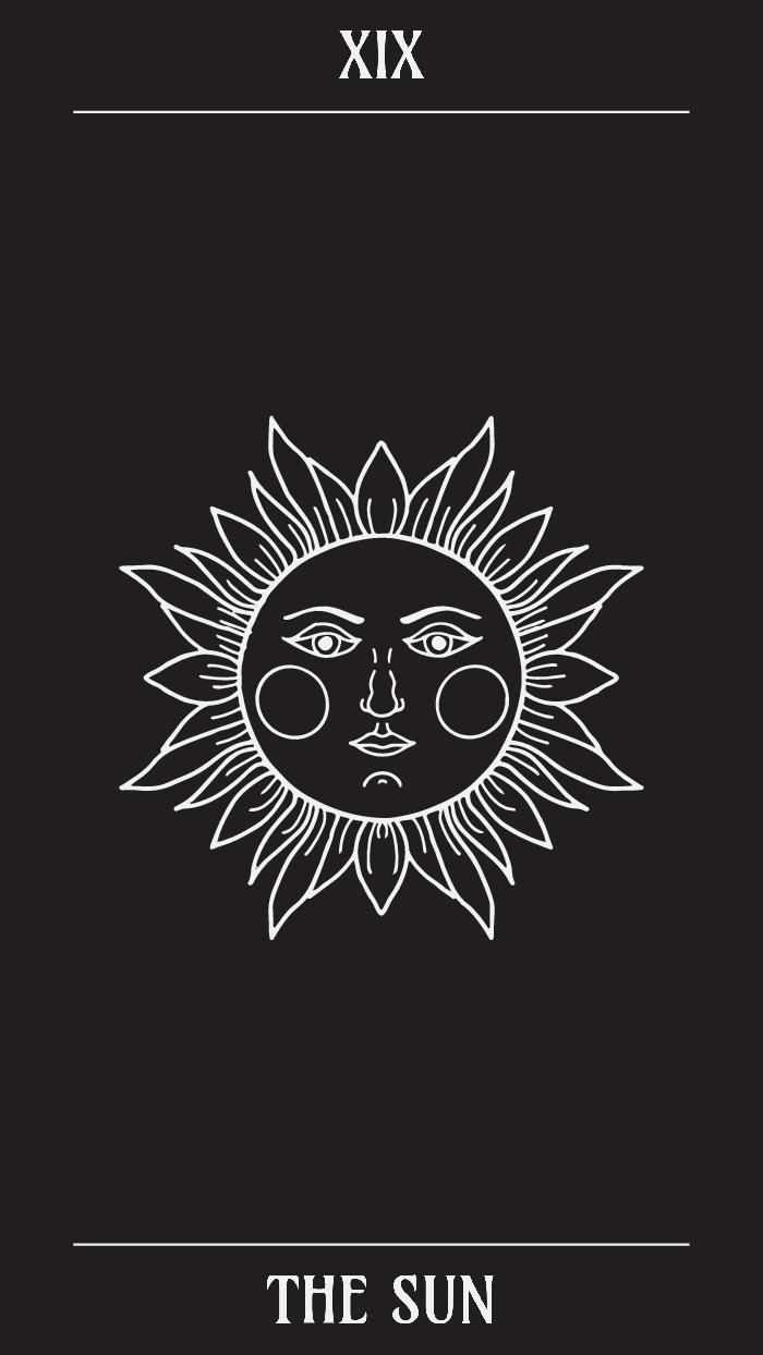 The Sun. The sun with a face on a black background - Witch, modern, lion
