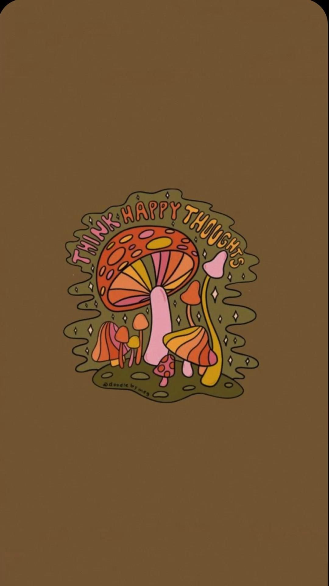 A brown background with pink and purple mushrooms - Indie