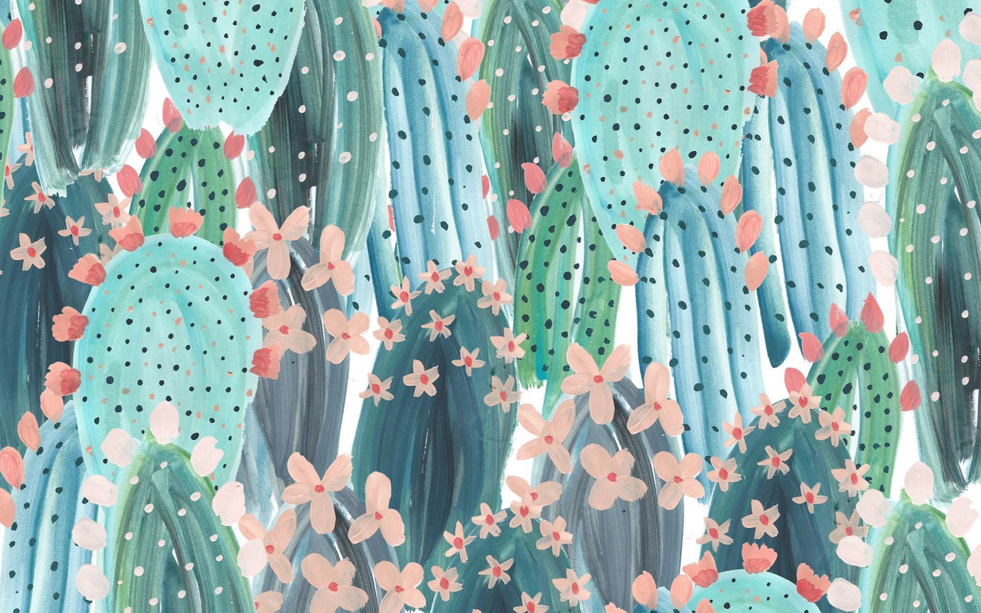 A cactus pattern with pink and blue flowers - Plants, cactus