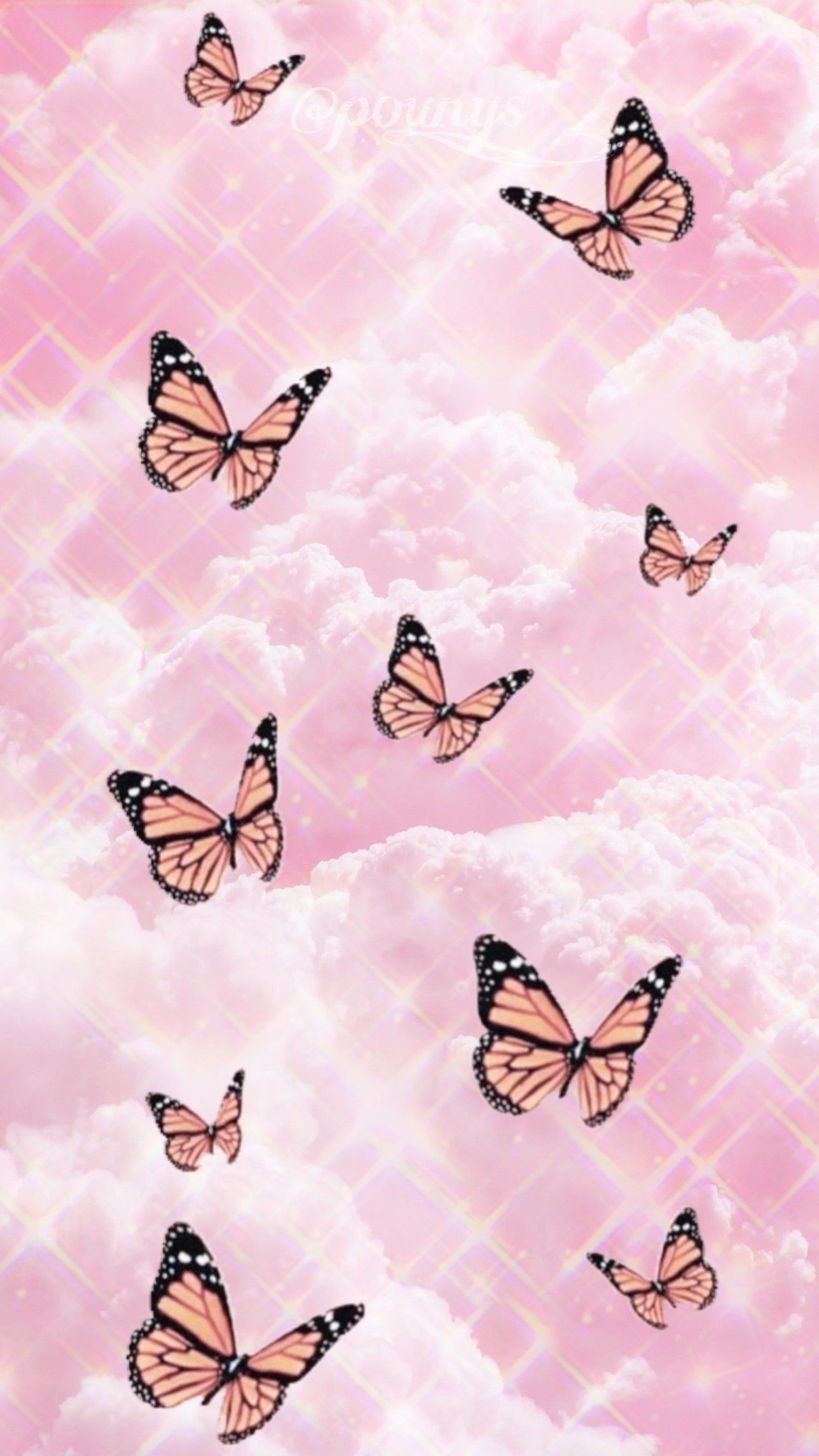 Pink aesthetic wallpaper with butterflies in the clouds - Cute pink, butterfly