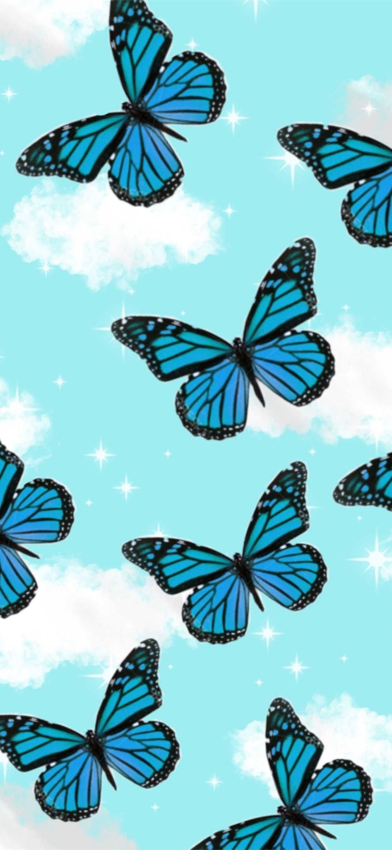A blue butterfly pattern on top of clouds - Butterfly