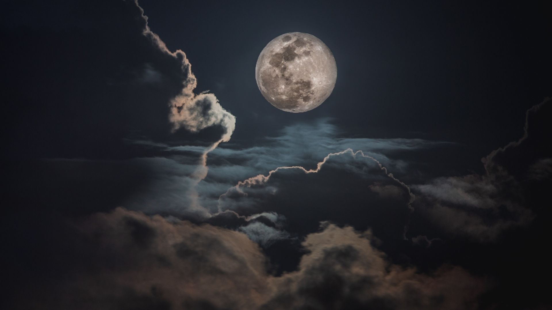 The moon is seen in a dark sky with clouds - 1920x1080, moon