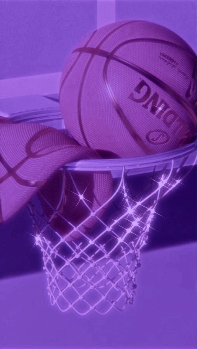 A purple sparkly basketball and net - Basketball