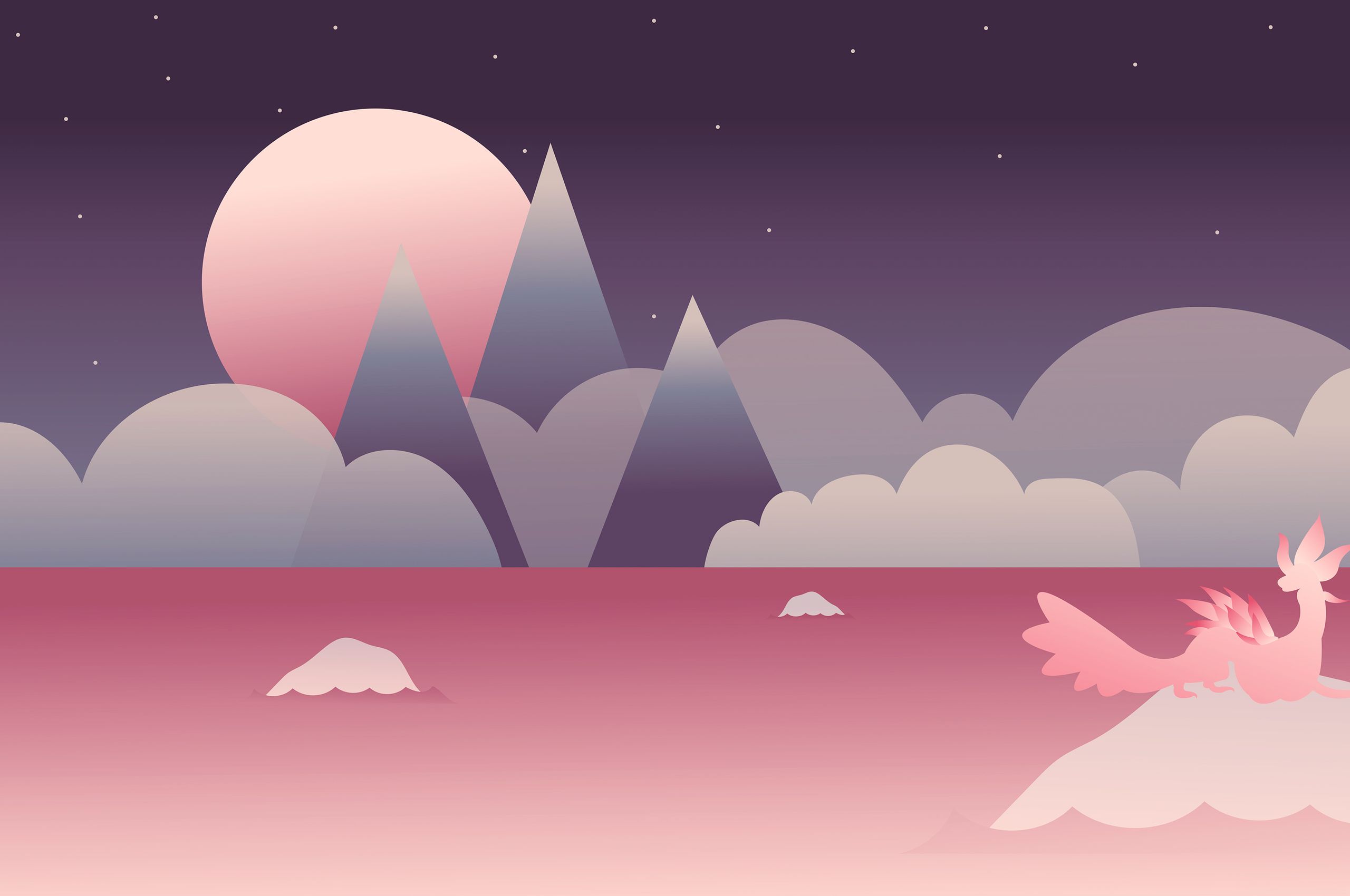 A pink dragon sitting on top of the ground - Chromebook, gradient