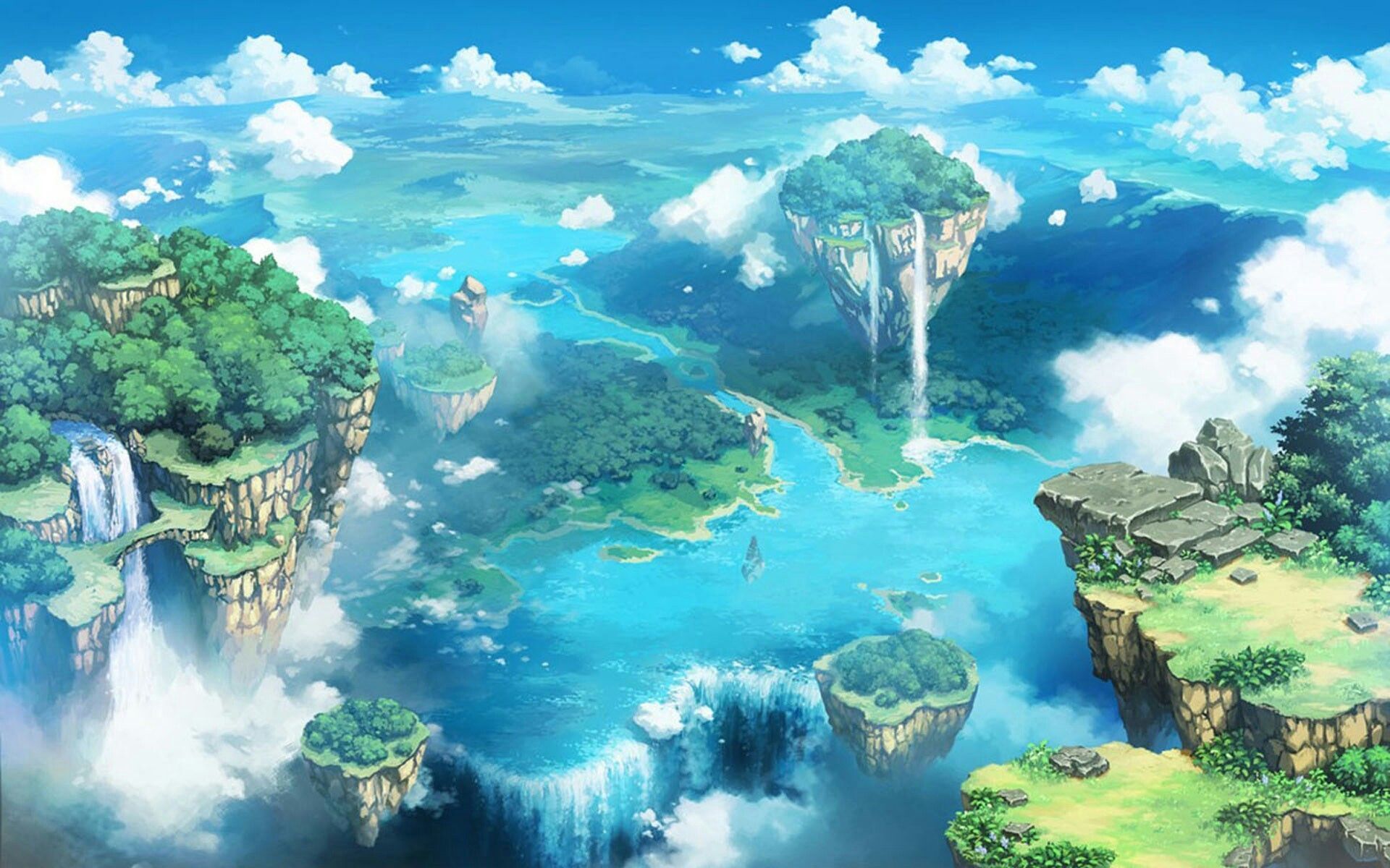 Anime wallpaper with waterfalls and trees - Nature, anime landscape