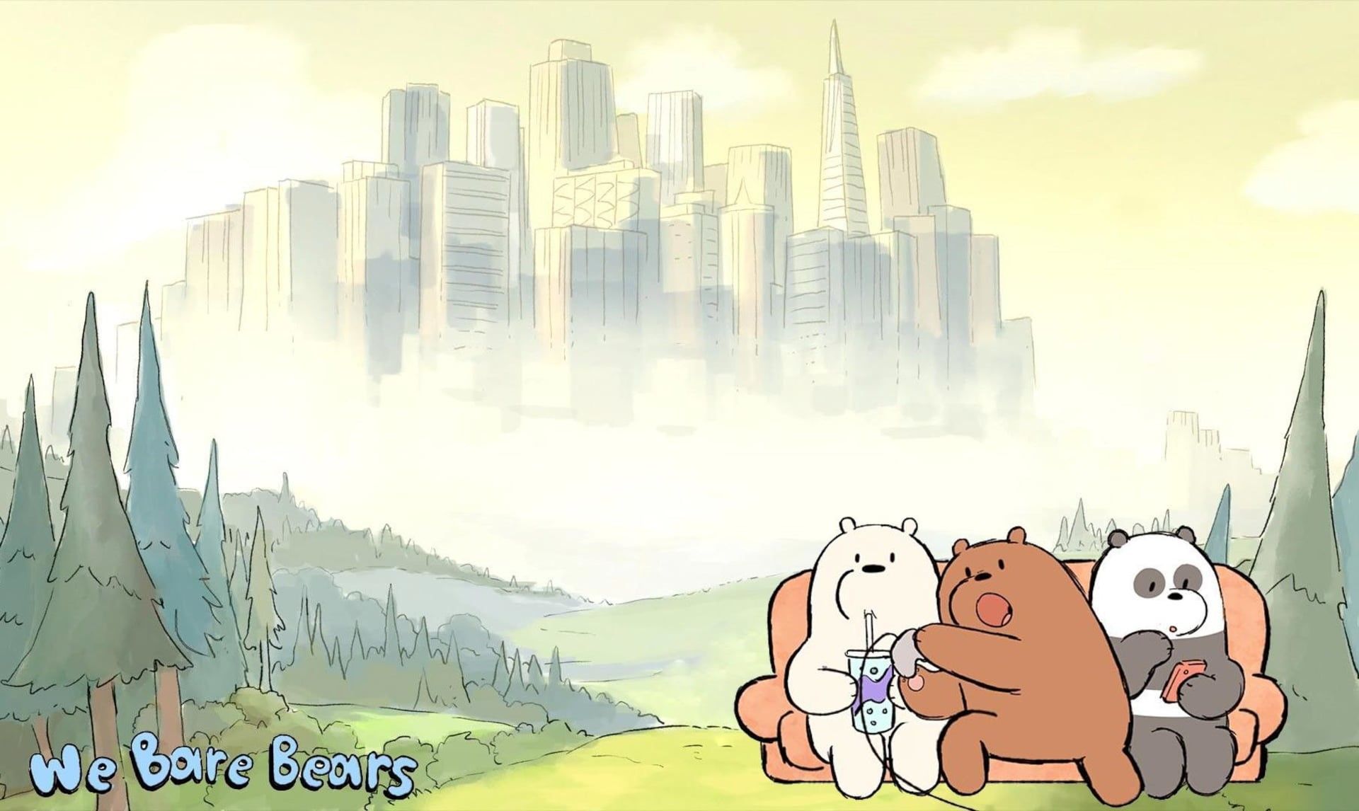 We Bare Bears desktop wallpaper with the bears in the forest - We Bare Bears