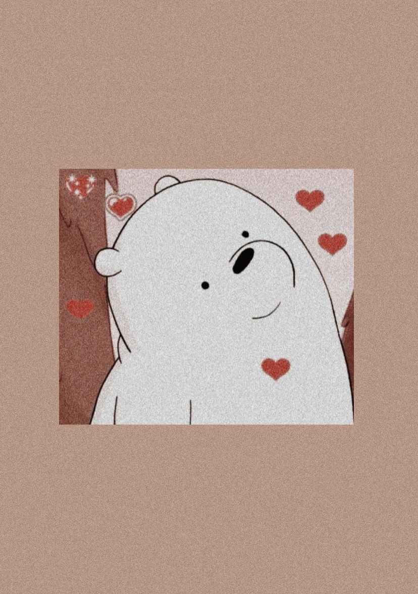 Cute wallpaper for phone of a white bear with red hearts - We Bare Bears