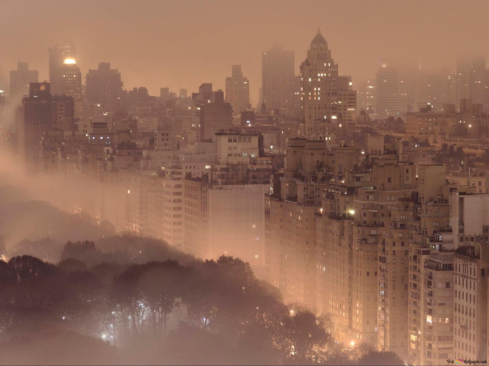 A city skyline with fog in the air - New York
