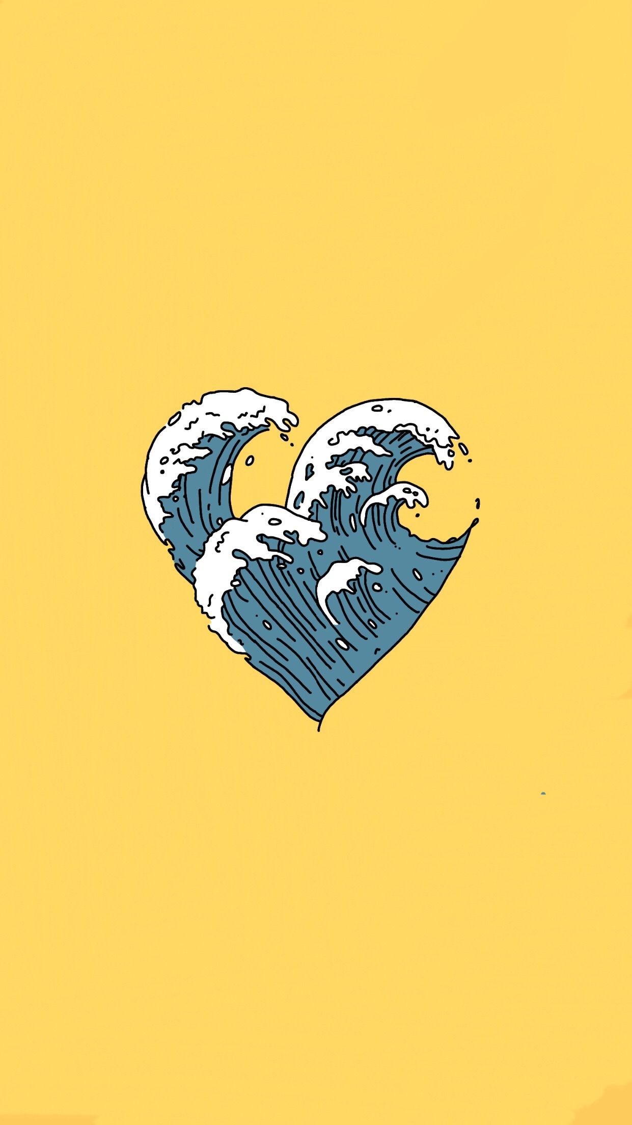 Yellow wave with heart shape aesthetic wallpaper. Fondo de pantalla amarillo iphone