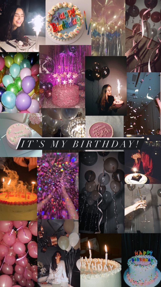 A collage of pictures with candles and balloons - Birthday