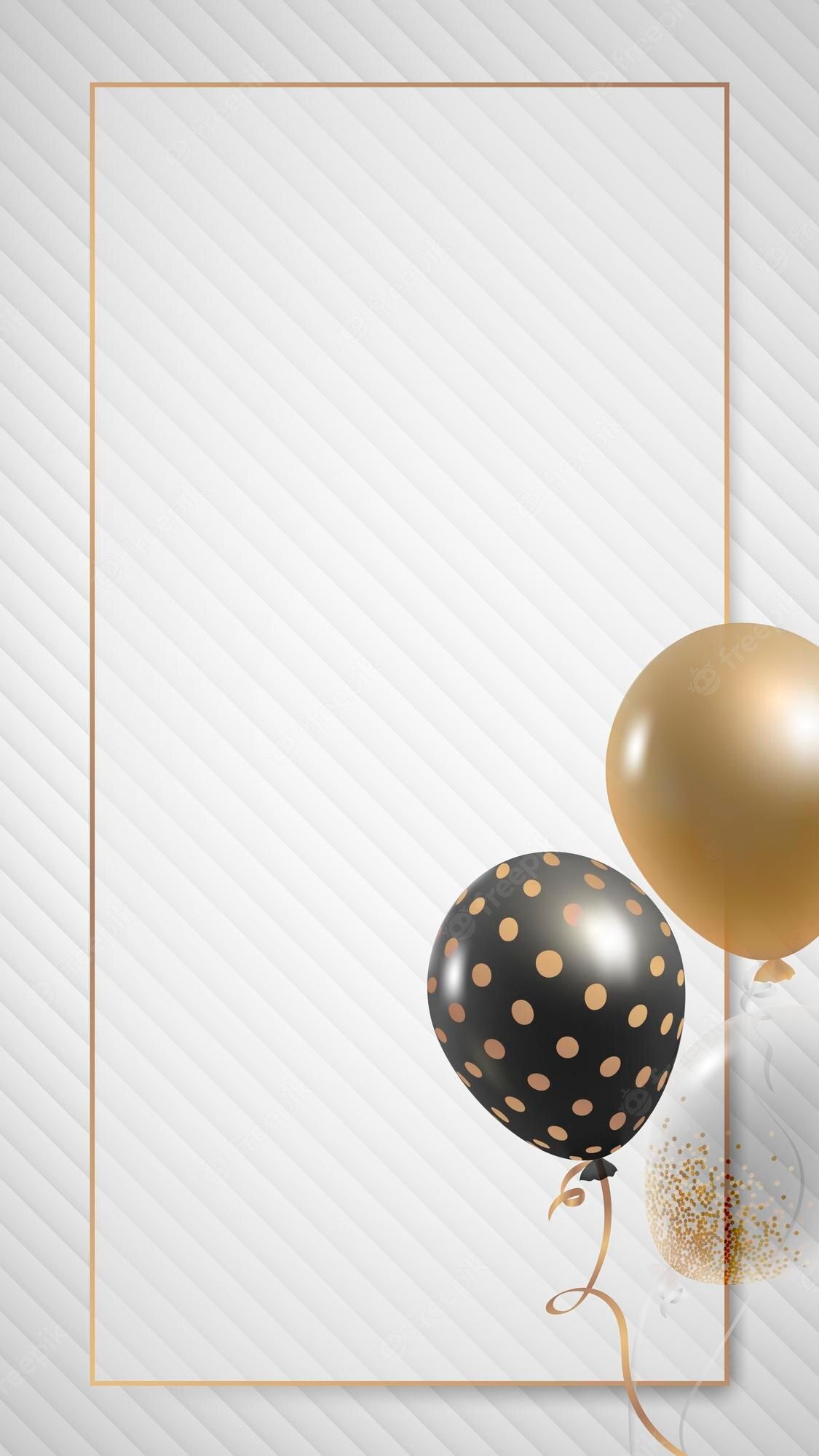 Birthday party background with balloons and golden frame - Birthday