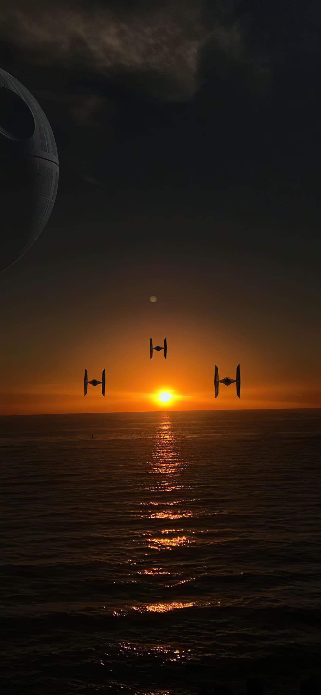 A star wars spaceship flying over the ocean - Star Wars